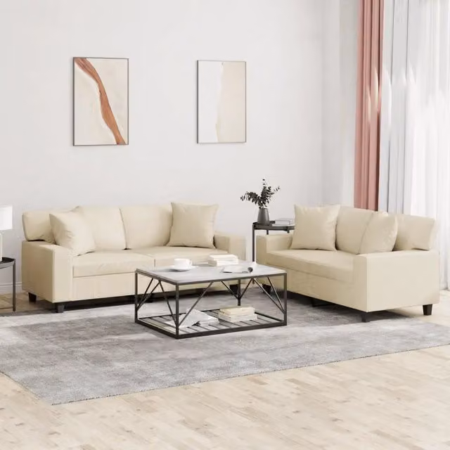Set di 2 divani moderni vidaXL in similpelle beige con cuscini inclusi
