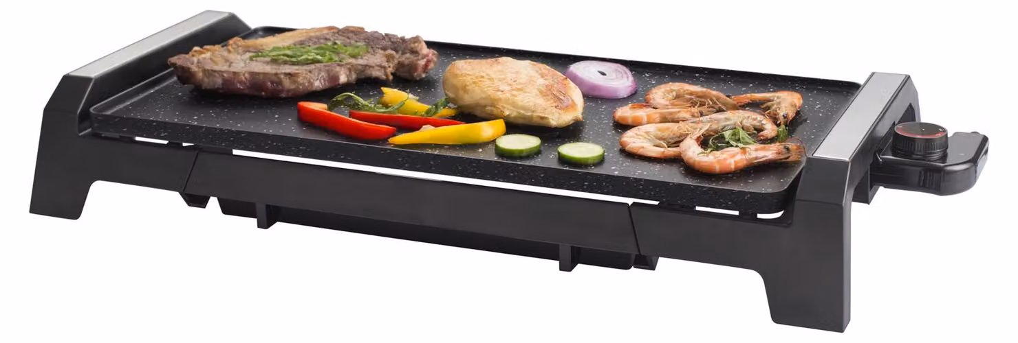 Piastra grill elettrica, 2200 W, aspetto pietra, 51x25 cm, con rivestimento antiaderente