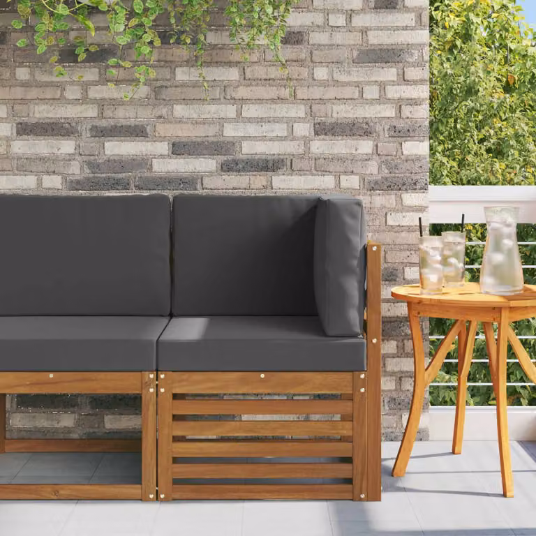 vidaXL Divano Angolare da Esterno in Legno di Acacia Massello con Cuscini in Tessuto, L/P/H: 236 x 150 x 63 cm