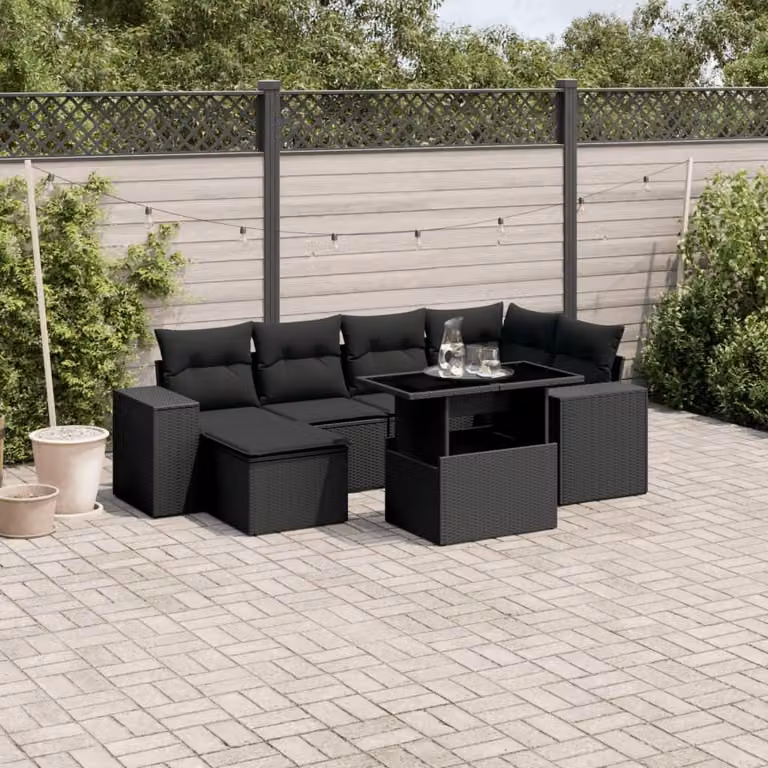 Maison Exclusive - Set Divani da Giardino con Cuscini 7pz Nero Polyrattan