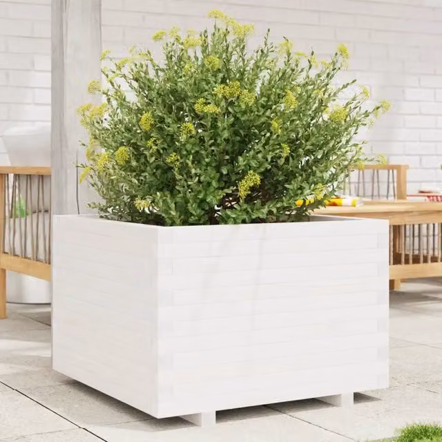 Fioriera da Giardino-Vaso da Esterno Bianca 70x70x49,5cm Legno Massello di Pino 741930