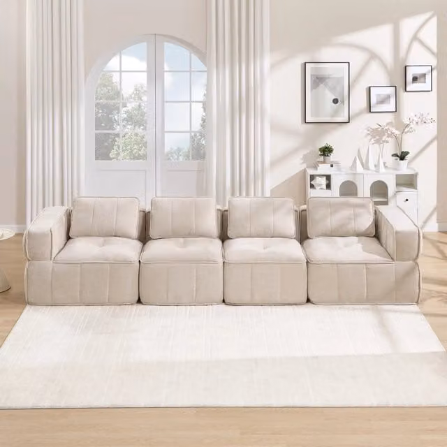 Divano modulare 4 posti senza struttura 344x93x67 cm in poliestere beige