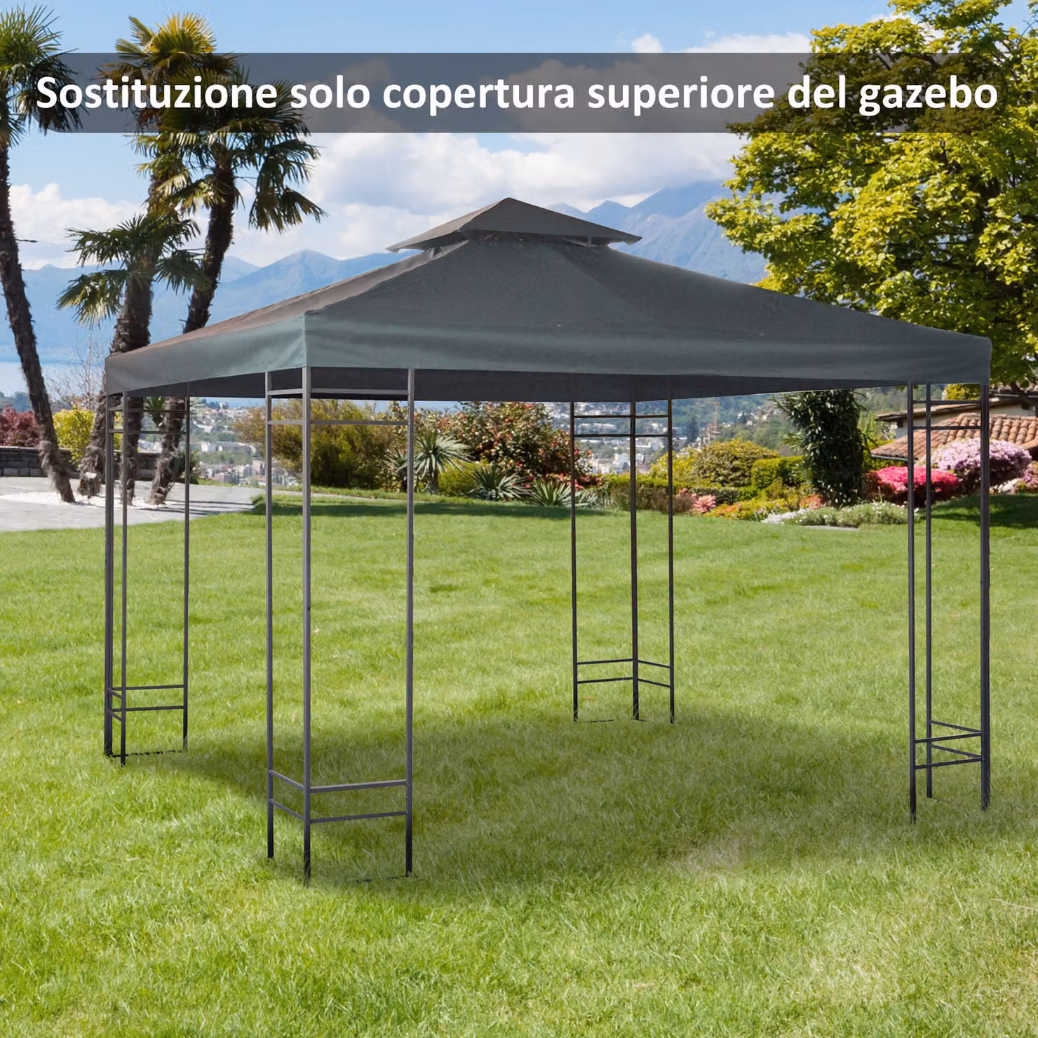 Tetto di ricambio per gazebo Outsunny a 2 livelli, resistente ai raggi UV, in poliestere, Grigio Antracite, 3x3 m – 2