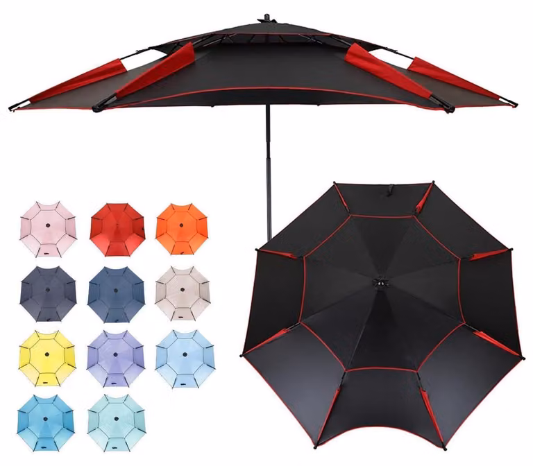 Ombrellone da spiaggia Angel Windfest con protezione UV 50+, nero, 200 cm di altezza, completo di picchetto per fissaggio nel terreno