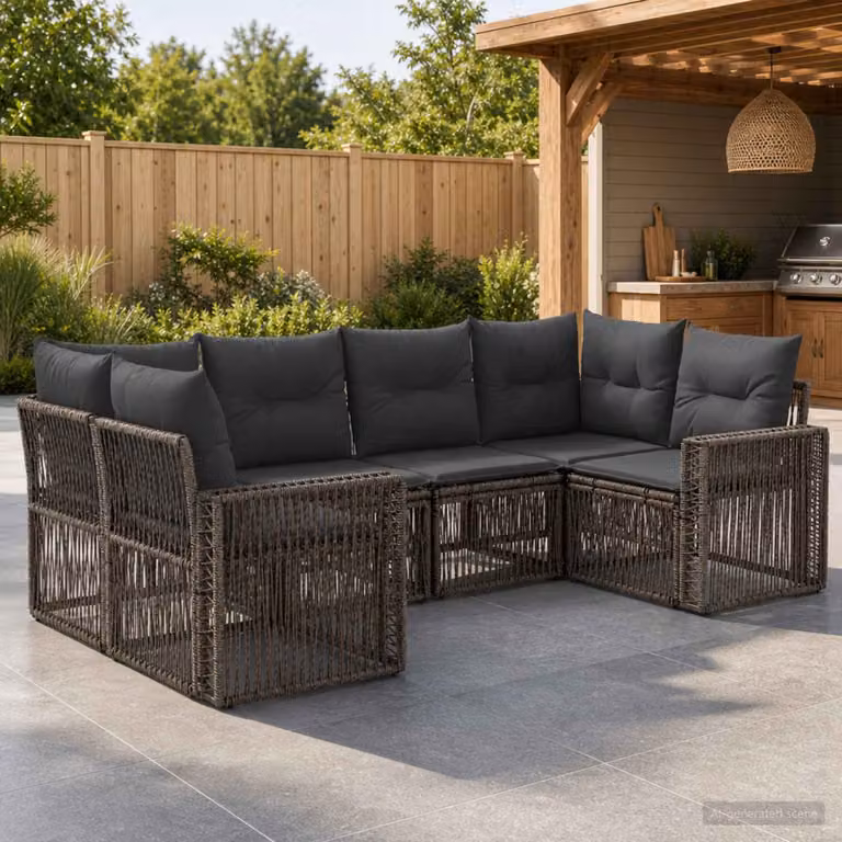 Set Divano da Giardino Moderno vidaXL a Forma di L con 6 Posti, Colore Antracite e Grigio, Struttura in Acciaio Verniciato a Polvere e Cuscini Inclusi