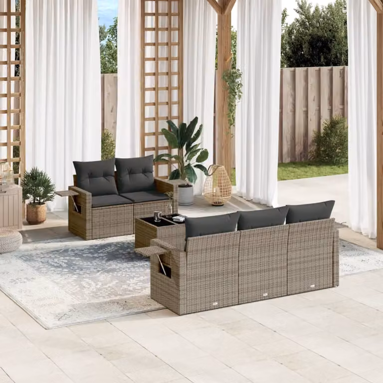vidaXL Set Divano da Giardino 6 pz in Polyrattan Grigio con Cuscini e Tavolino