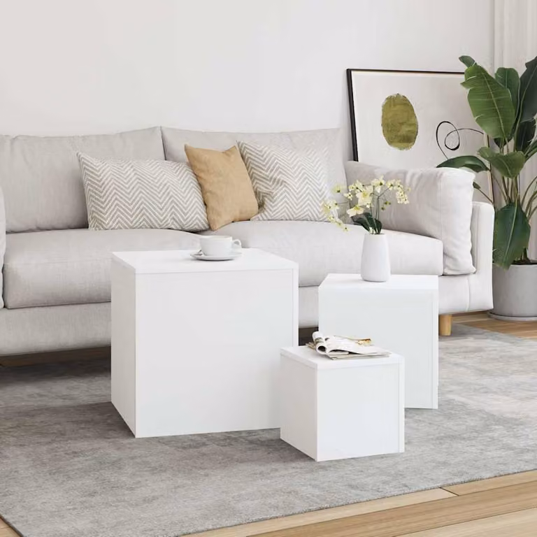 Set di 3 tavolini laterali quadrati vidaXL in legno ingegnerizzato bianco opaco
