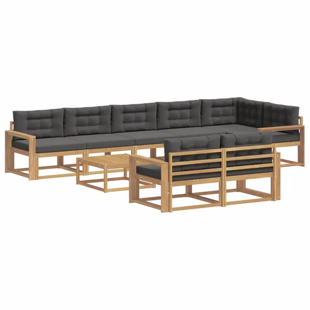 Set di divani da esterno moderno vidaXL composto da 9 pezzi con cuscini, in legno di acacia e tessuto bianco e antracite – 2