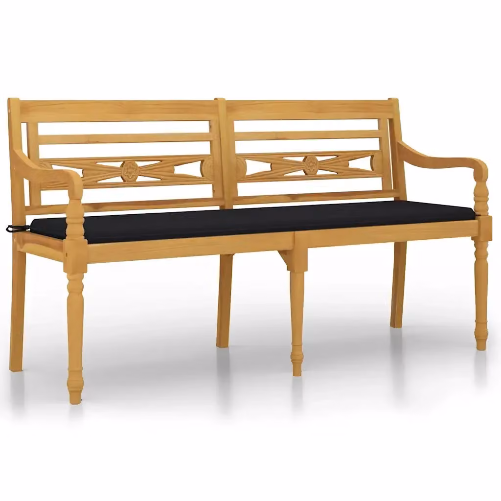 Panchina da giardino Batavia vidaXL in legno massello di teak con cuscini neri, L: 150 cm – 2