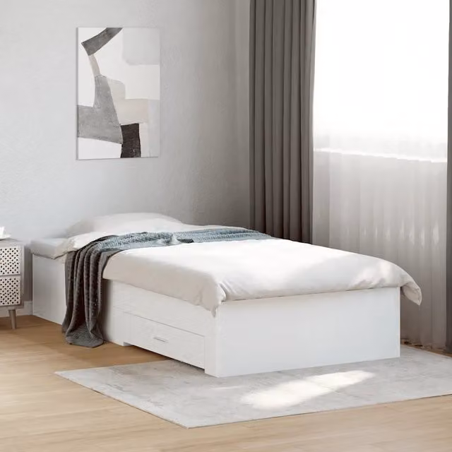Giroletto con Cassetti-Struttura Letto con contenitore Bianco 100x200 cm in Legno Multistrato 769090