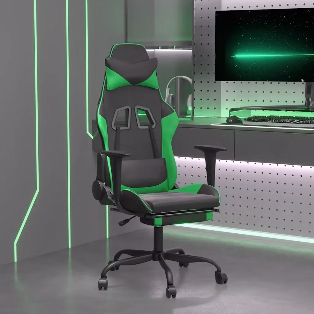 Sedia da Gaming DESIGN IN Nero e Verde in Similpelle con Poggiapiedi e Schienale con Appoggio Testa – 2