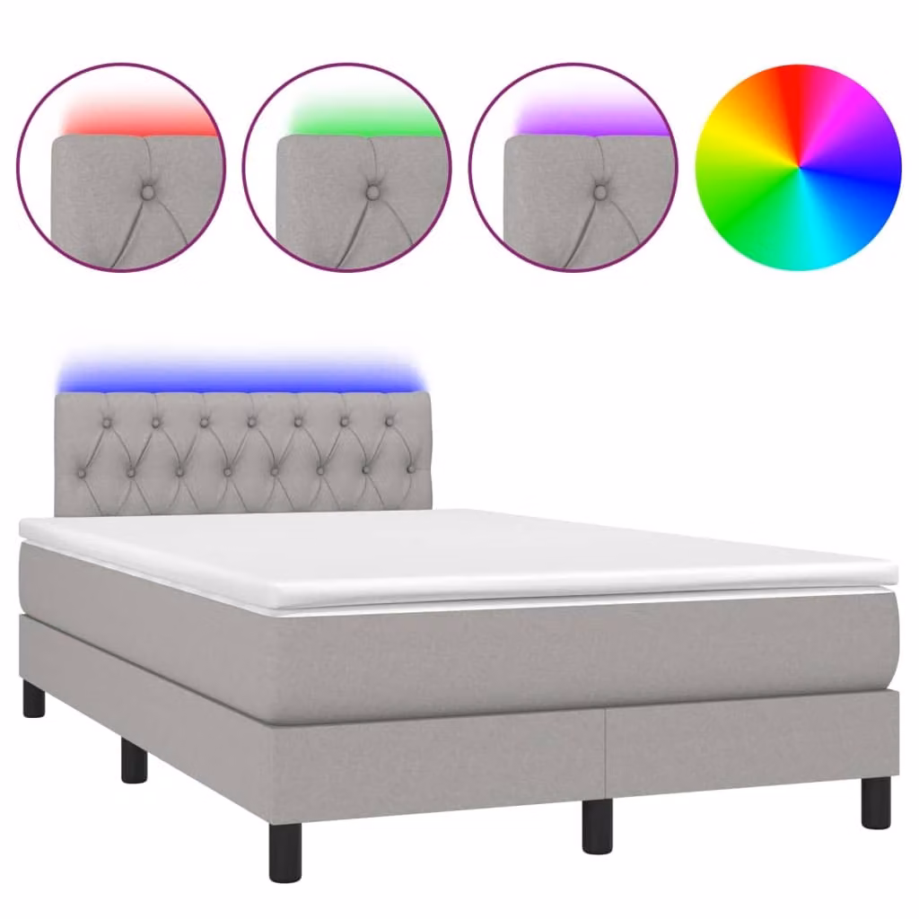 Letto a Molle Materasso e LED Grigio Chiaro 120x200 cm Tessuto