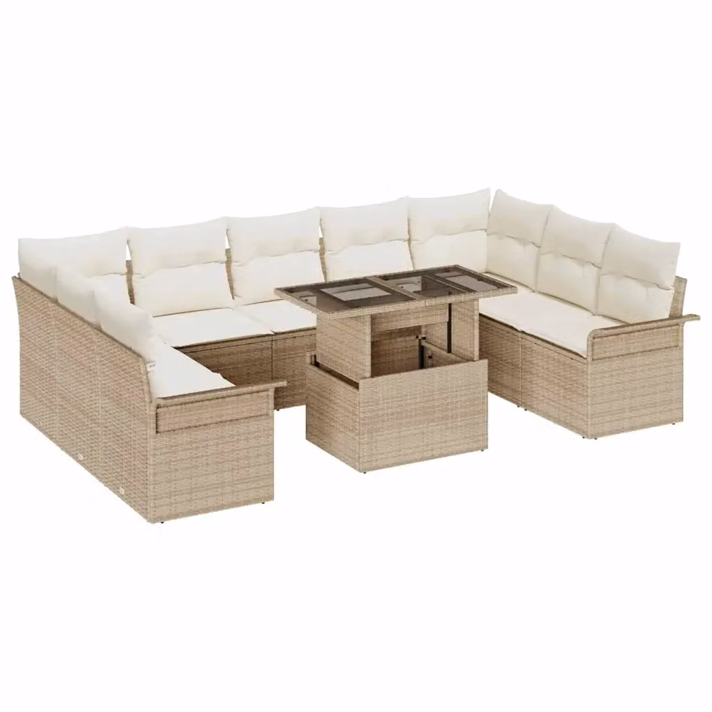 Set Divano da Giardino Moderno vidaXL in Polyrattan Beige con 10 Pezzi – 2