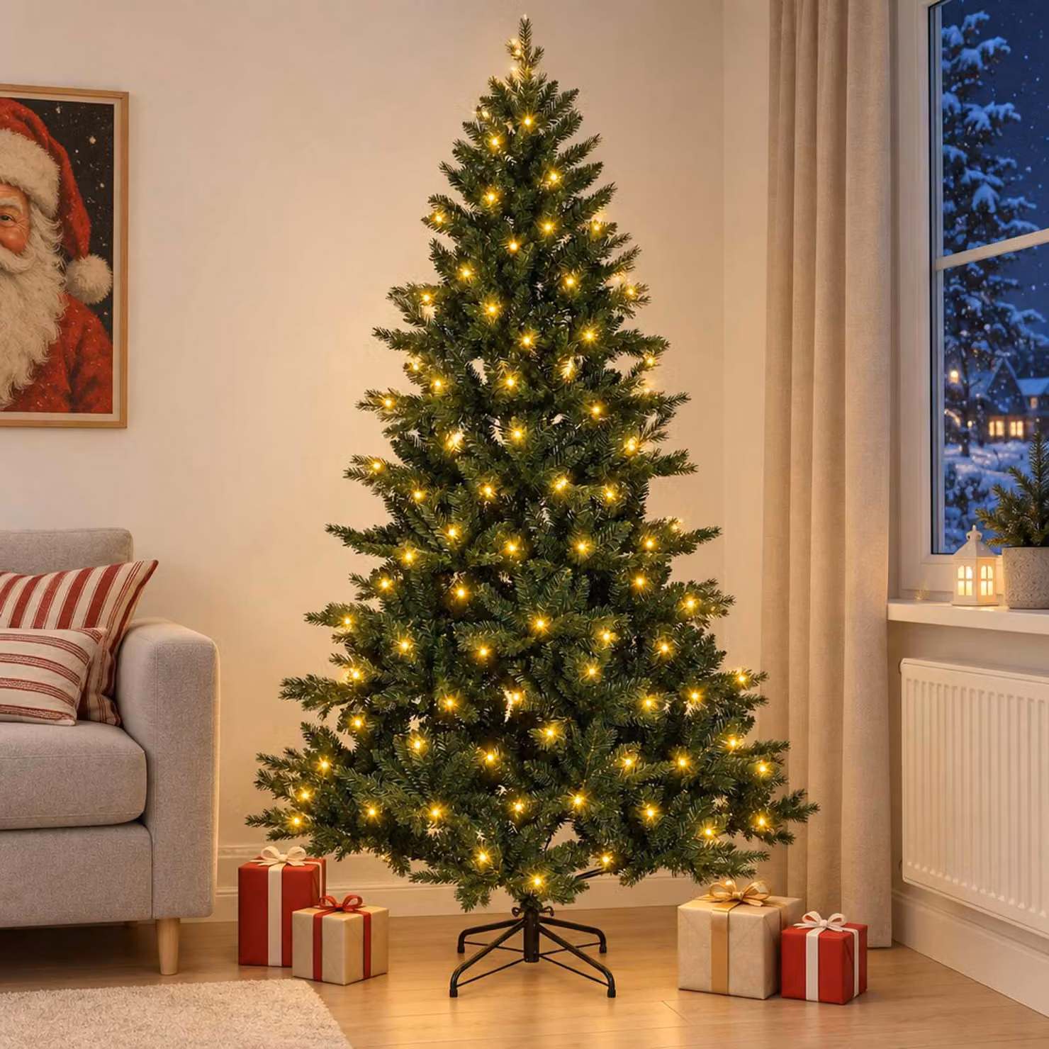 vidaXL Albero di Natale Artificiale con Rami Pieghevoli 210 cm 300 LED