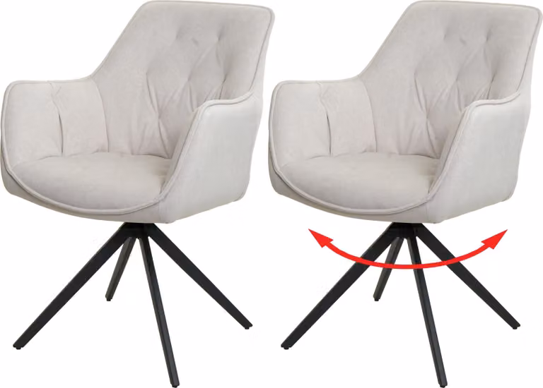 set di 2 sedie per sala da pranzo HWC-L80, sedia da cucina sedia imbottita con braccioli, girevole, metallo tessuto/tessuto ~ crema-beige