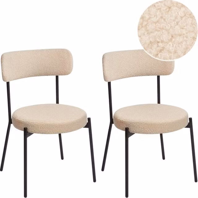 Set di 2 sedie da sala da pranzo BELIANI in tessuto bouclé beige chiaro con gambe in metallo nero opaco design moderno e minimalista