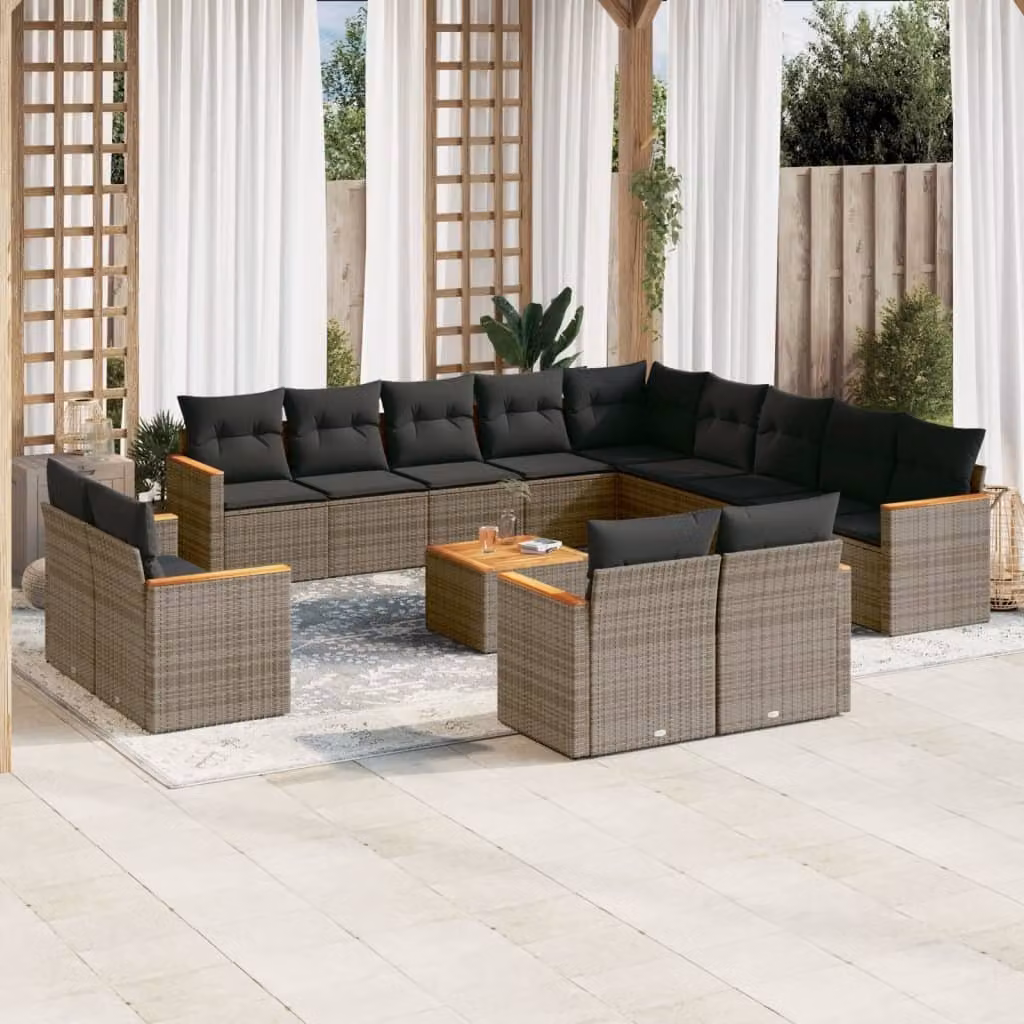 Maison Exclusive - Set da giardino 14 pezzi con cuscini in polyrattan grigio