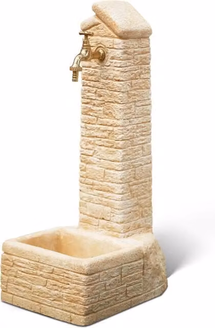 Fontana da Giardino Quadrata in Cemento e Granulato di Marmo Giordanoshop Colore Nocciola Beige L: 38 cm, P: 38 cm, H: 28 cm