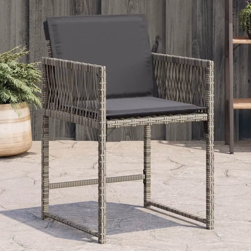 Set di 4 sedie da giardino moderne in polyrattan grigio con cuscini e braccioli – 2