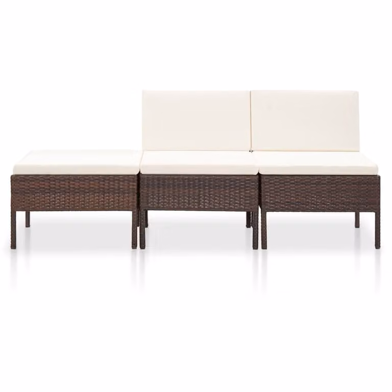 vidaXL Set da giardino 3 pezzi con cuscini in polyrattan marrone