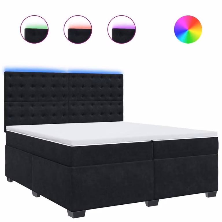 Giroletto a Molle con Materasso Nero 200x200 cm in Velluto