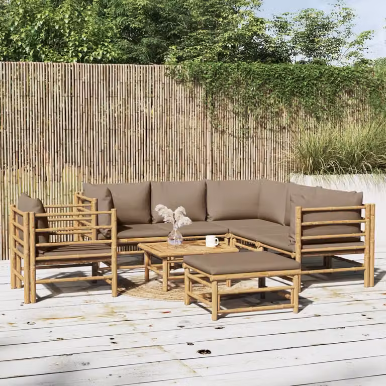 vidaXL Set Salotto da Giardino 8pz in Bambù con Cuscini Beige e Marrone