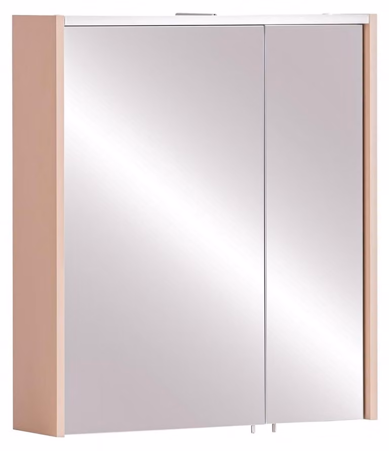 Specchio a muro con 2 ante, illuminazione a LED, colore pesca, dimensioni 63,5 x 17,5 x 72,4 cm