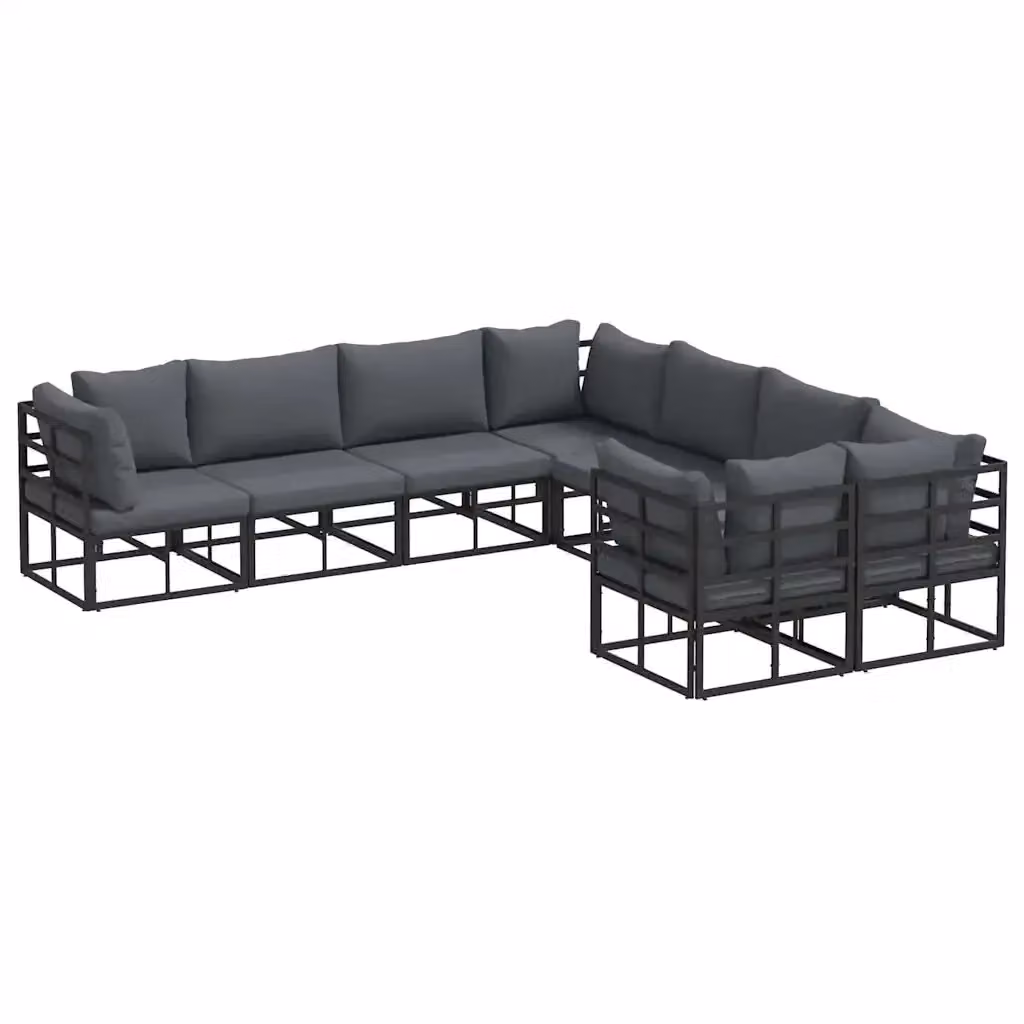 Set Divano da Giardino Moderno a L con 8 Posti vidaXL in Alluminio Nero con Cuscini e Tessuto Resistente ai Raggi UV – 2