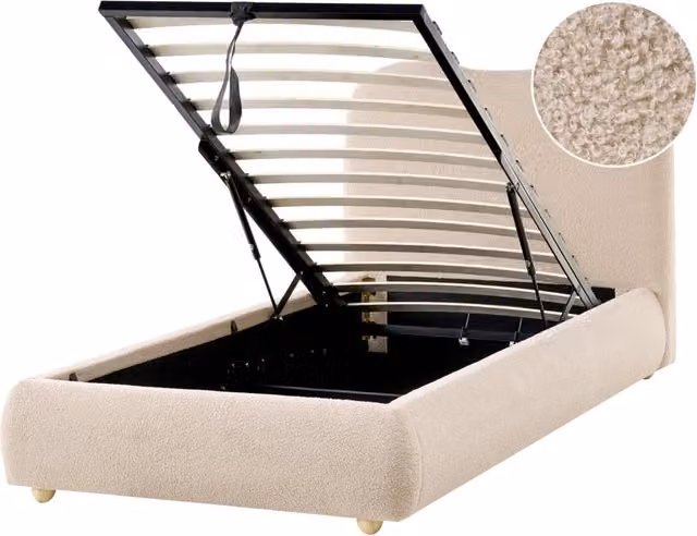 Letto singolo moderno minimalista con contenitore 90 x 200 cm bouclé beige design moderno e minimalista