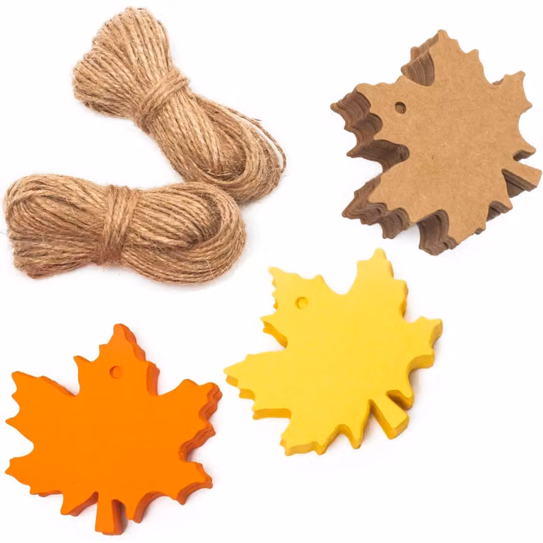 150 decorazioni di carta a forma di foglia d'acero, 3 colori, con cordoncino di iuta