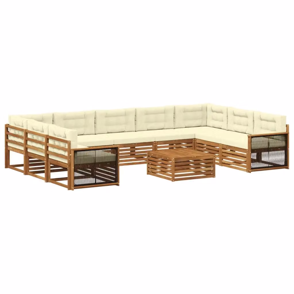 Set di divani da esterno vidaXL in legno di acacia con cuscini, colore beige e bianco, design moderno a forma di L per giardino e terrazza – 2