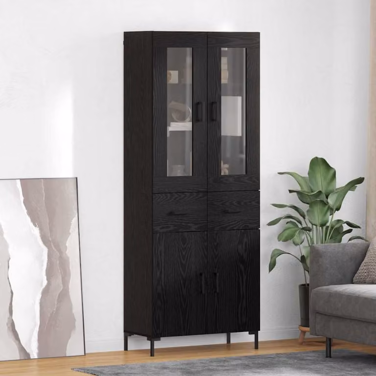 Set di 2 credenze moderne vidaXL in legno e vetro nero con ante in vetro, L/P/H: 69,5 x 34 x 180 cm
