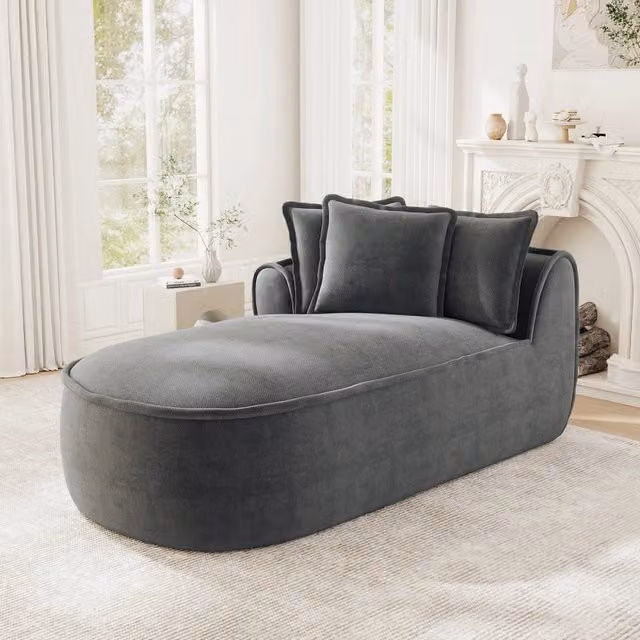 Divano modulare in ciniglia grigio chaise longue sinistra con cuscini