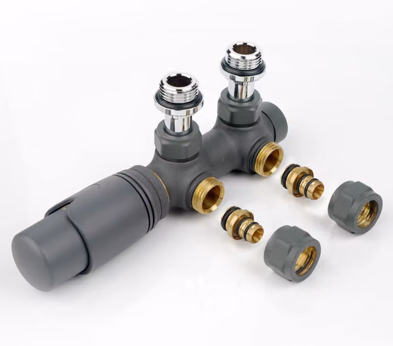 Omgoods - Kit di collegamento con valvola a "H", termostato per radiatore da bagno - antracite