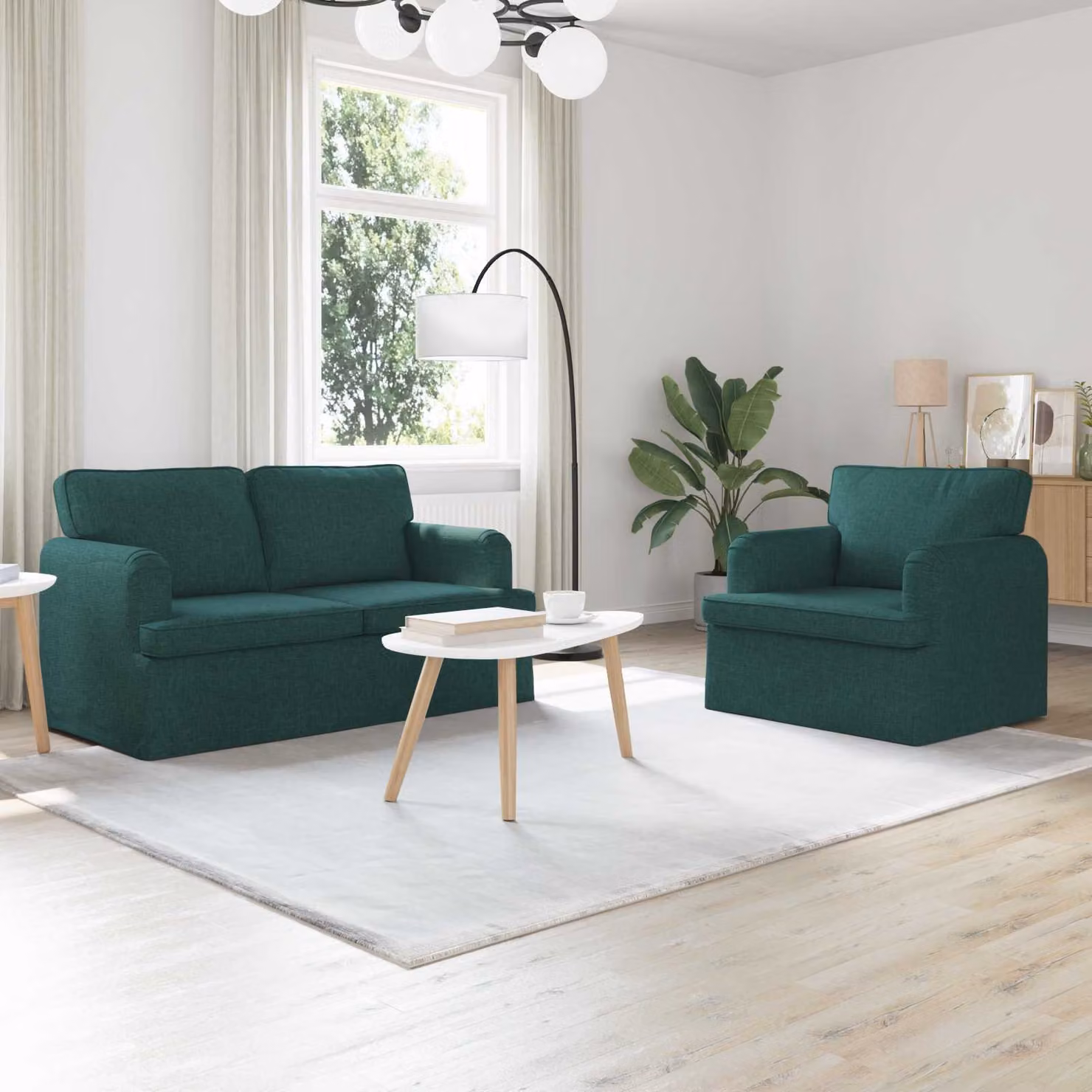 Set di 2 divani moderni vidaXL in tessuto verde e nero con struttura in metallo L/P/H: 144 x 80 x 85 cm – 1
