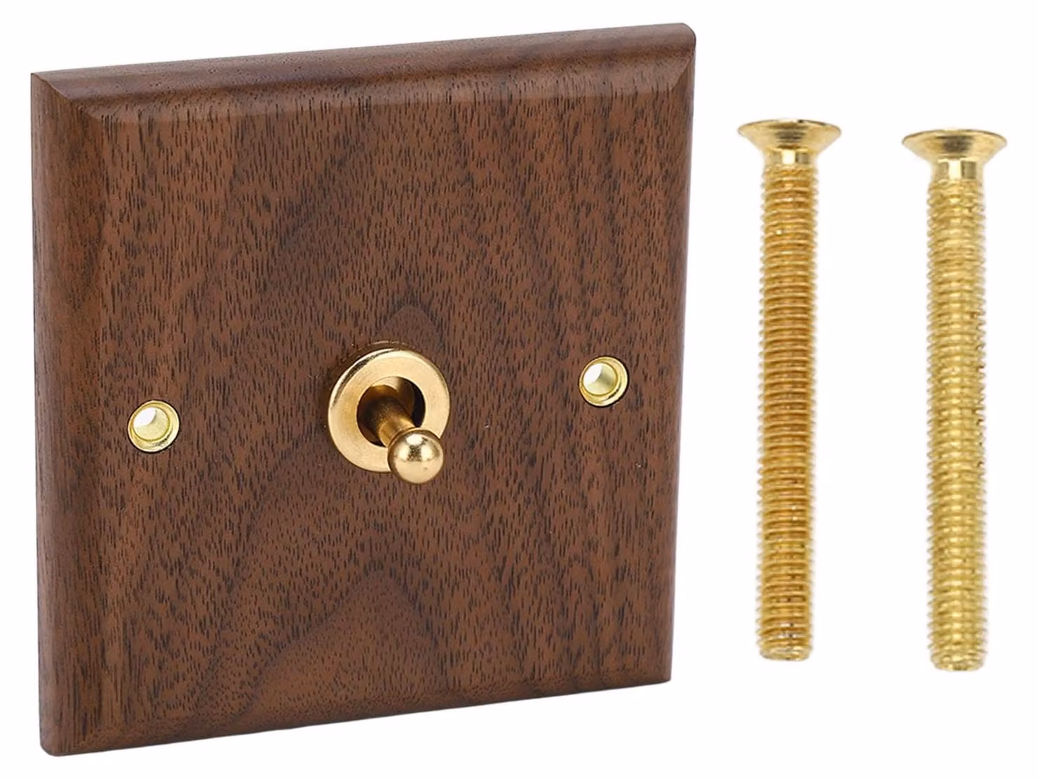 Interruttore a levetta con placca a muro in noce, realizzato a mano, stile vintage, dimensioni 86 x 88 mm
