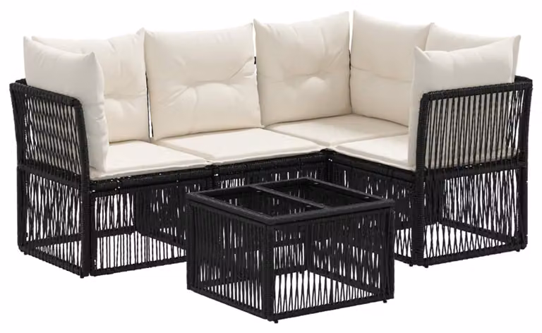 Set Divano da Giardino 5 pcs Nero polyrattan