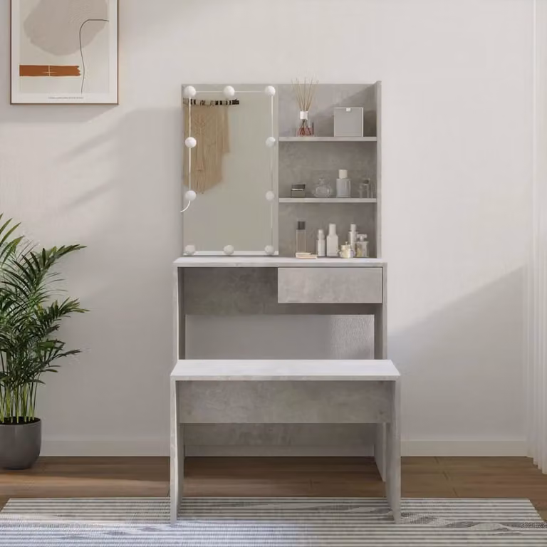 vidaXL Set Tavolo da Toeletta Moderno con LED Grigio Cemento e Legno Multistrato