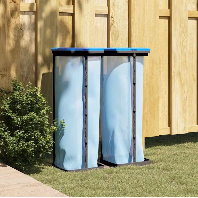 vidaXL Set di 2 Porta Sacchi Spazzatura in Plastica, Colore Nero e Blu, Capacità 120 L