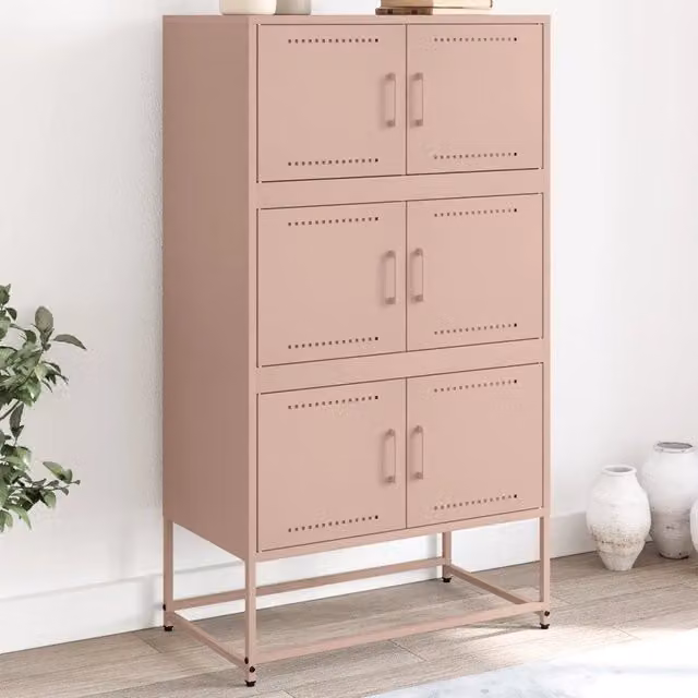 Credenza rosa in metallo vidaXL L: 68,5 cm, P: 38,5 cm, H: 123,5 cm