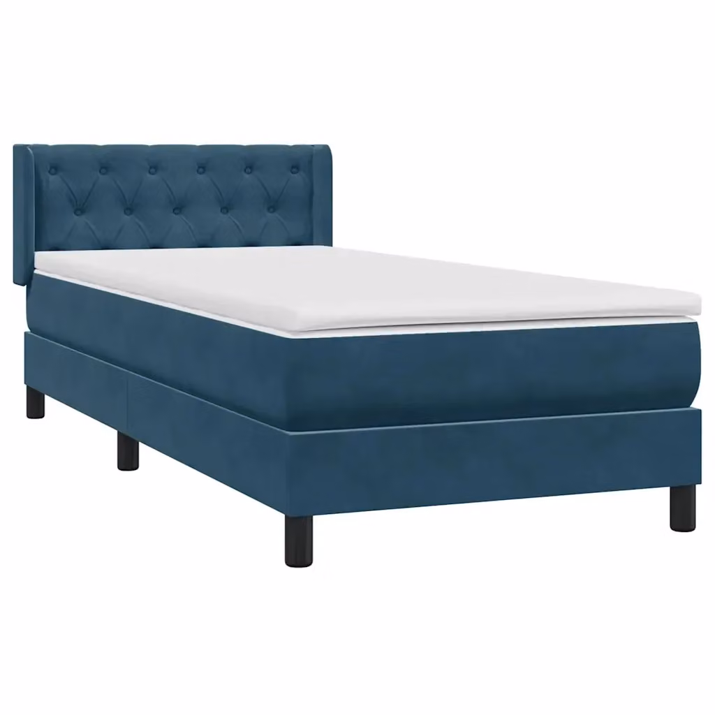 Letto con Giroletto a Molle e Materasso Ibrido vidaXL in Velluto Blu Scuro L: 83 cm, P: 223 cm, H: 151 cm – 2