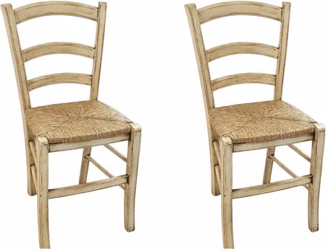 Set di 2 sedie in legno di faggio stile shabby chic color avorio con seduta in paglia Mobili 2G L: 43 cm, P: 46 cm, H: 89 cm – 1