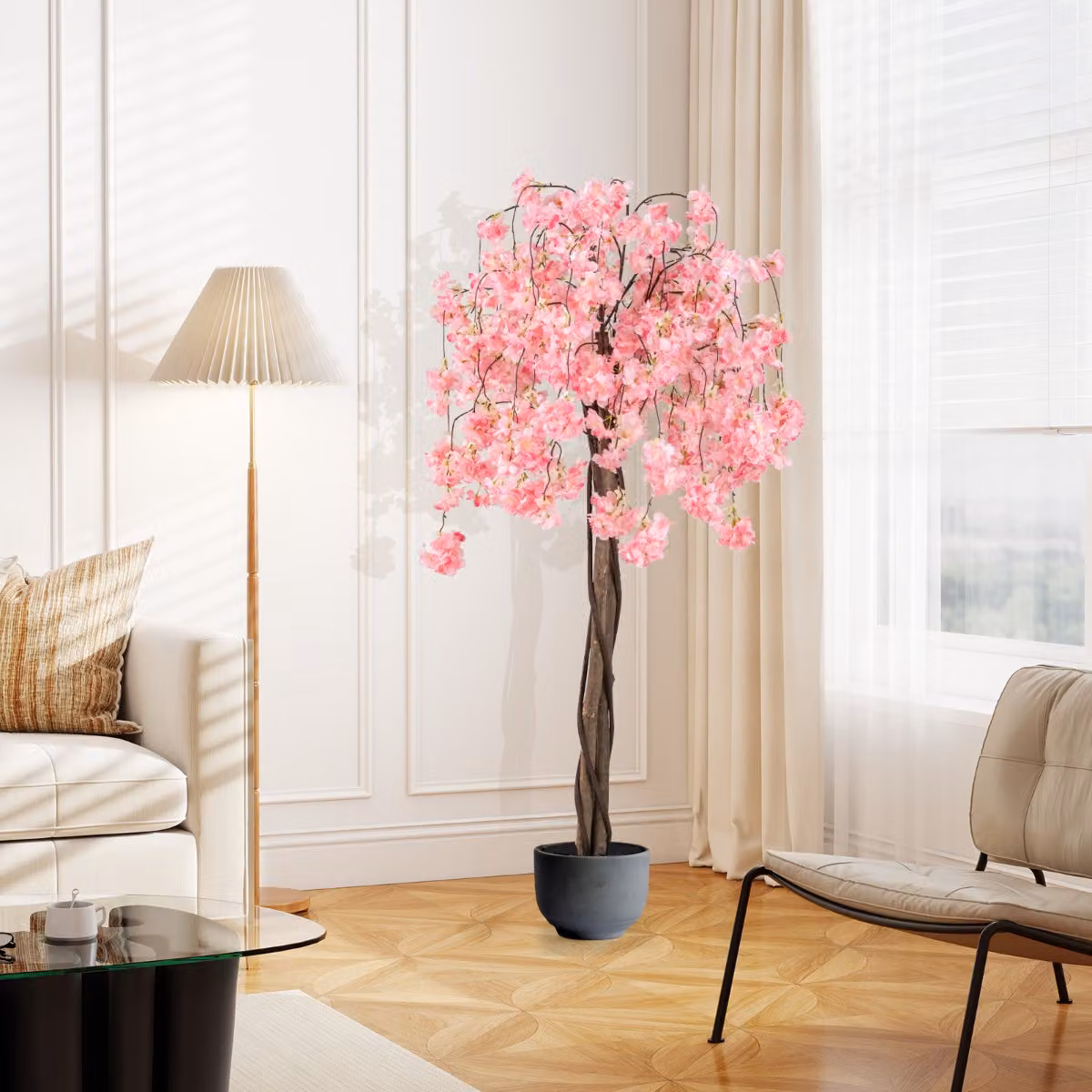 Albero di ciliegio artificiale rosa Costway con vaso per decorazione ufficio e matrimoni, Altezza: 163 cm
