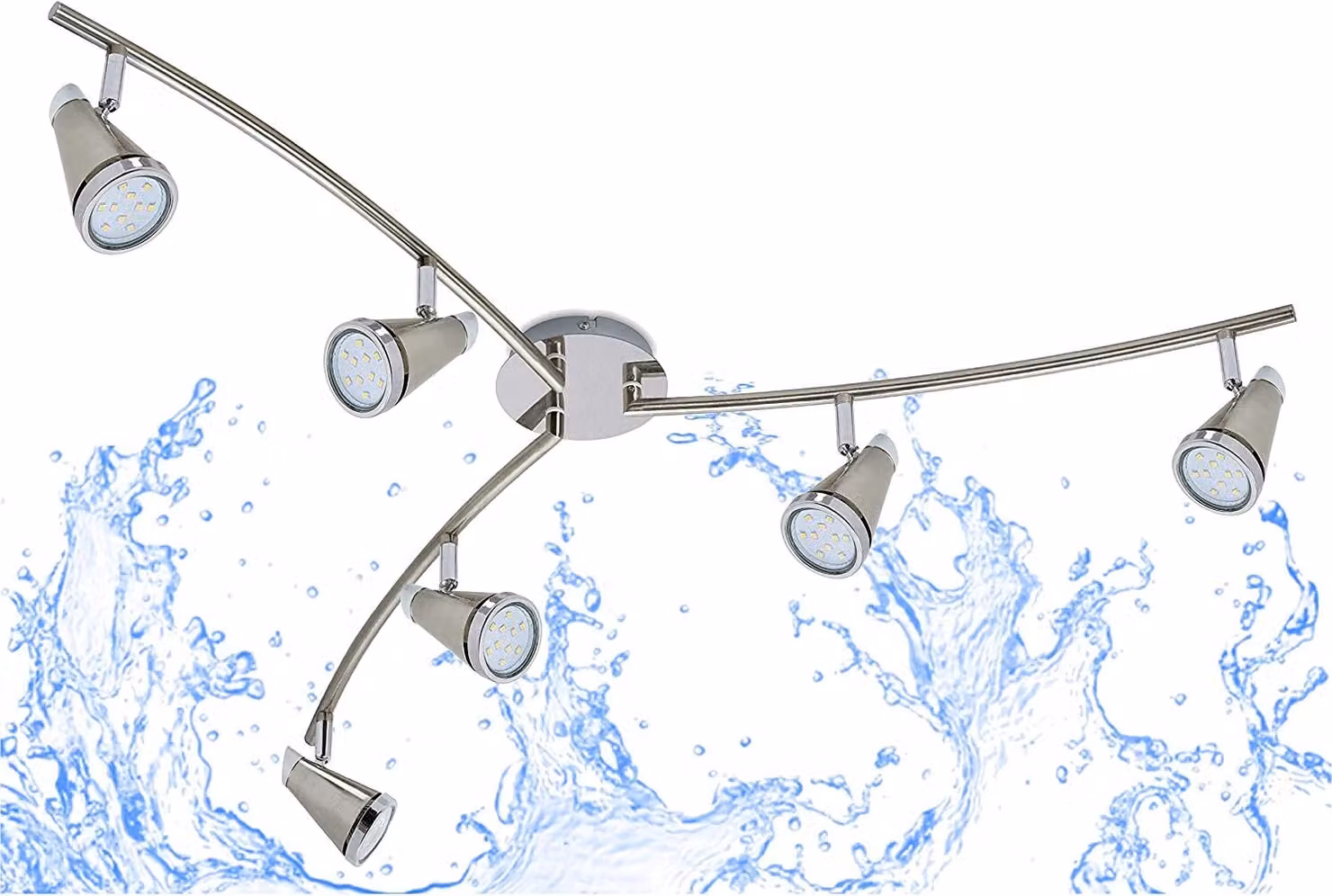 TRANGO 6-flame 1009-62 Luce da bagno a LED IP44 Plafoniera da bagno in nichel opaco e cromo, lampada da corridoio, lampada da WC, lampada da soffitto incl. 6 lampadine LED GU10 da 5 W orientabili