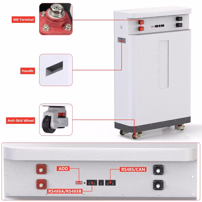 Batteria al litio 48V 100Ah - 5kW - Capacità: 4800 Wh - Tecnologia LiFePO4 - Batteria da 48 Volt - Per accumulo di energia e impianti fotovoltaici