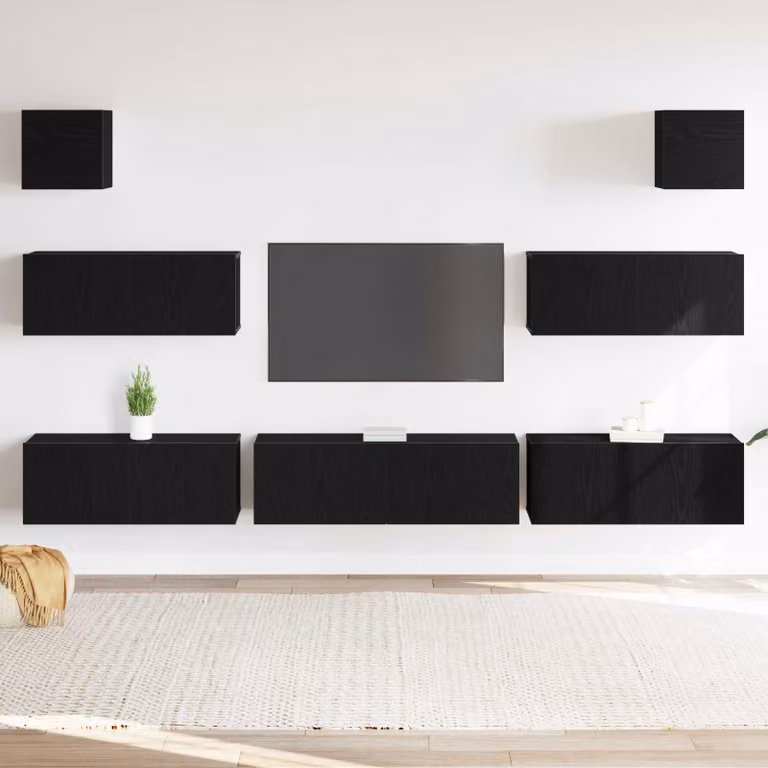 Set mobile TV moderno vidaXL in 7 pezzi, Rovere e Nero in legno ingegnerizzato