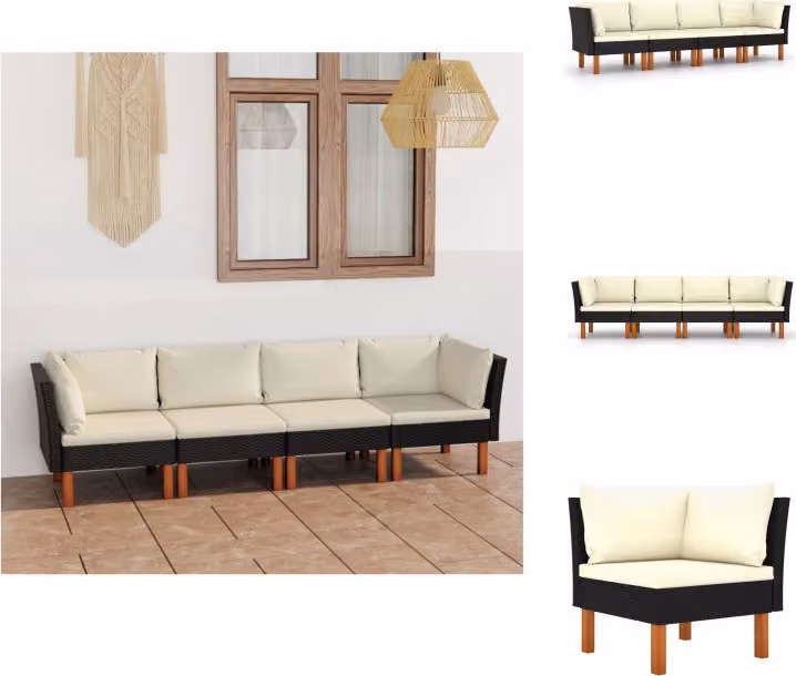 vidaXL Divano da giardino a 4 posti con cuscini in poly rattan nero - Set di mobili da giardino