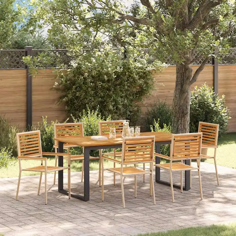 vidaXL Set da Pranzo per Giardino in Legno di Acacia 7 pz Beige e Marrone