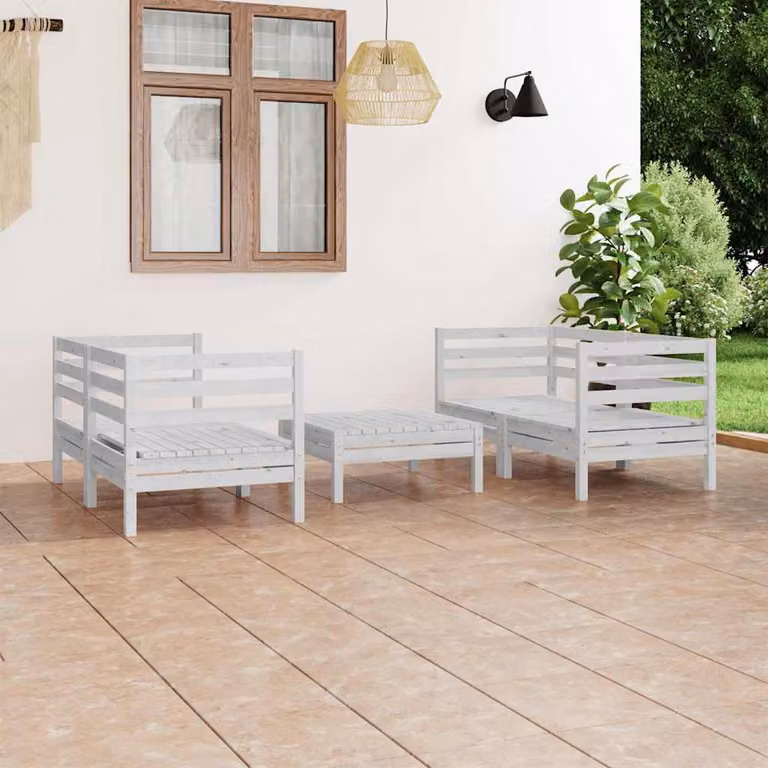 vidaXL Set Divani da Giardino 5 pz in Legno di Pino Bianco con Tavolino e Cuscini