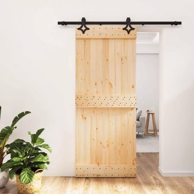 Porta scorrevole moderna vidaXL in legno e acciaio, colore naturale e nero, H: 210 cm, L: 85 cm